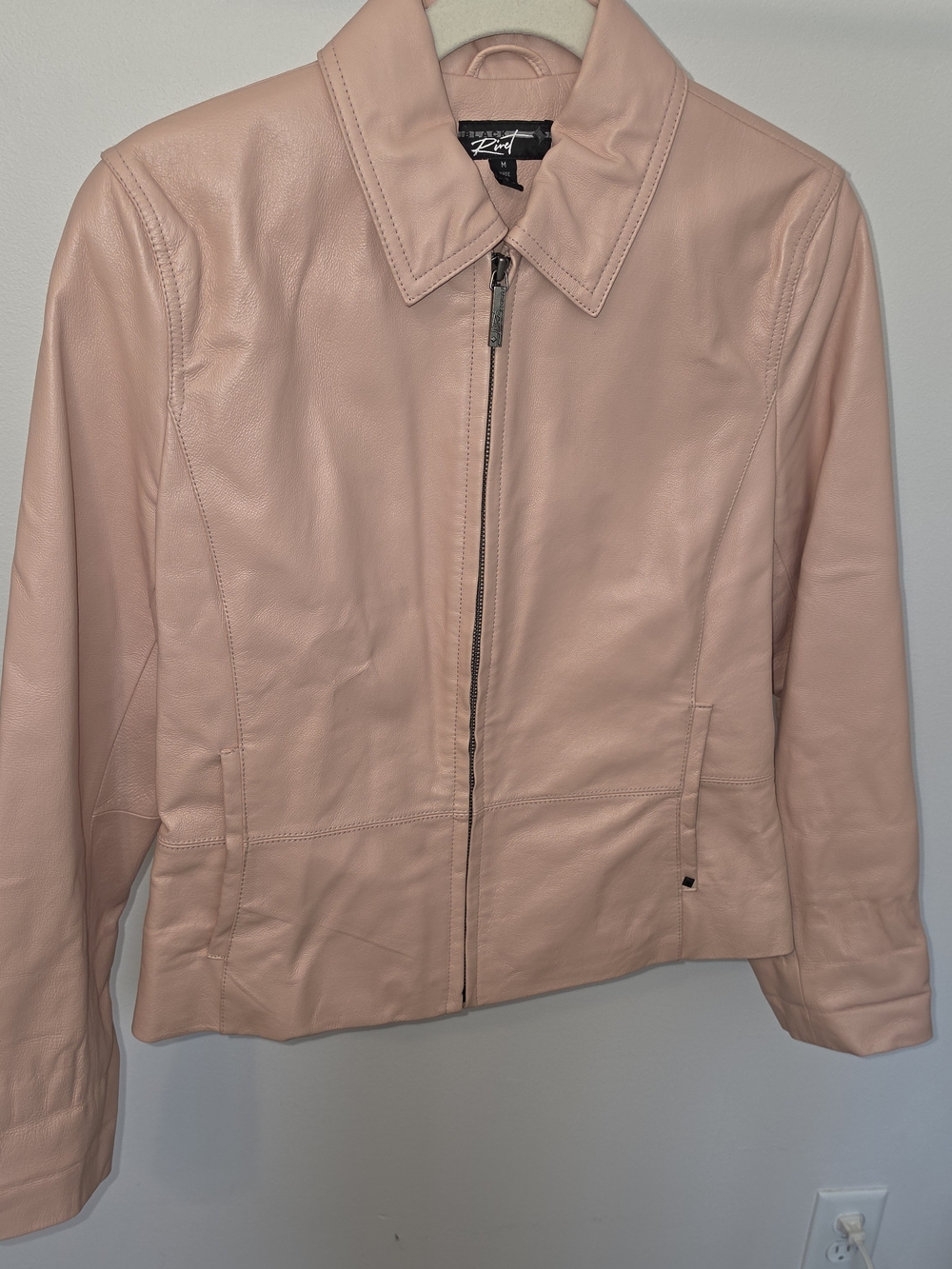 Black Rivet Blush Pink Leather Zip Jacket